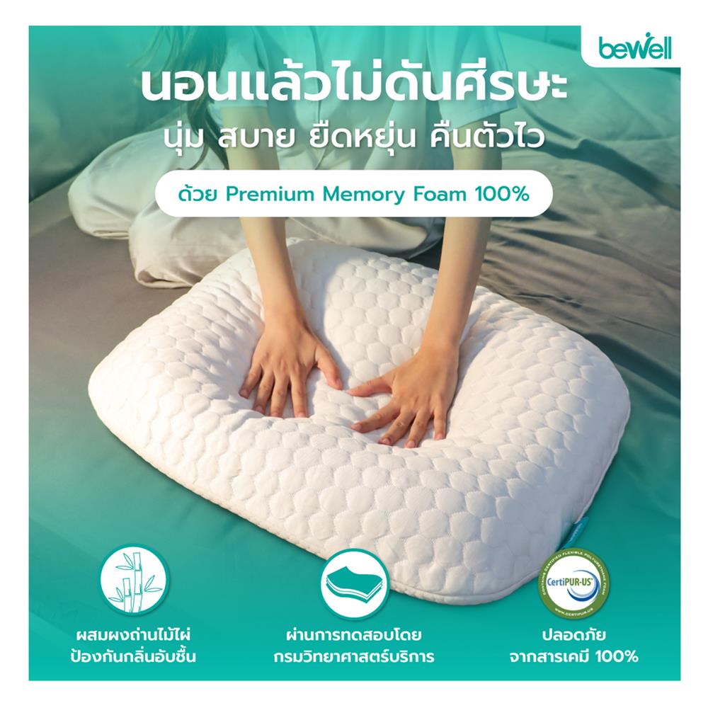 หมอนสุขภาพ เมมโมรี่โฟม BEWELL ERGOCURVE SWE-07 ไซซ์ L 14x62x14 ซม. สีขาว