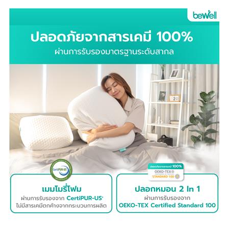 หมอนสุขภาพ เมมโมรี่โฟม BEWELL ERGOCURVE SWE-07 ไซซ์ L 14x62x14 ซม. สีขาว_8