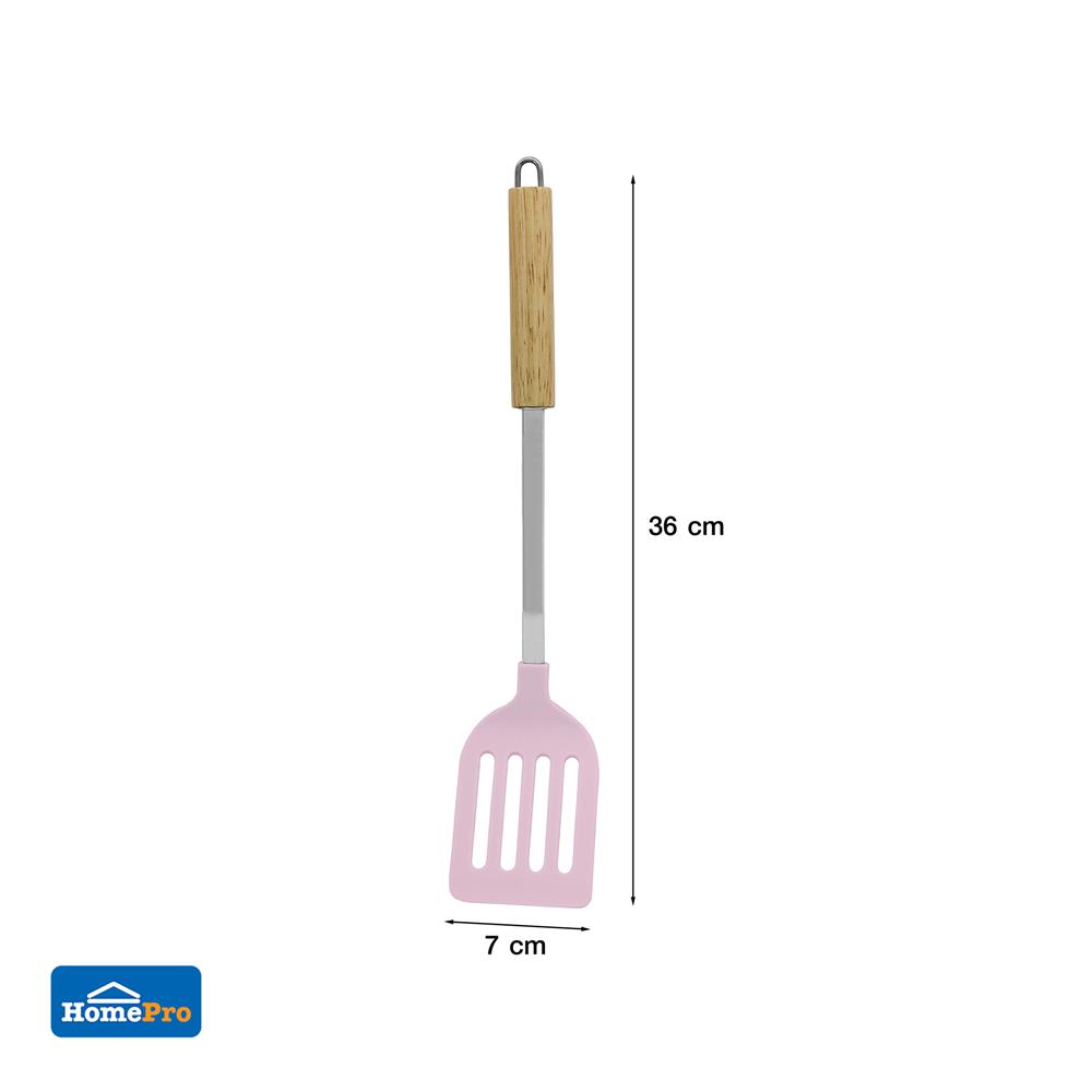 ตะหลิวเหลี่ยมร่อง 36 ซม. KECH PINKY ด้ามไม้