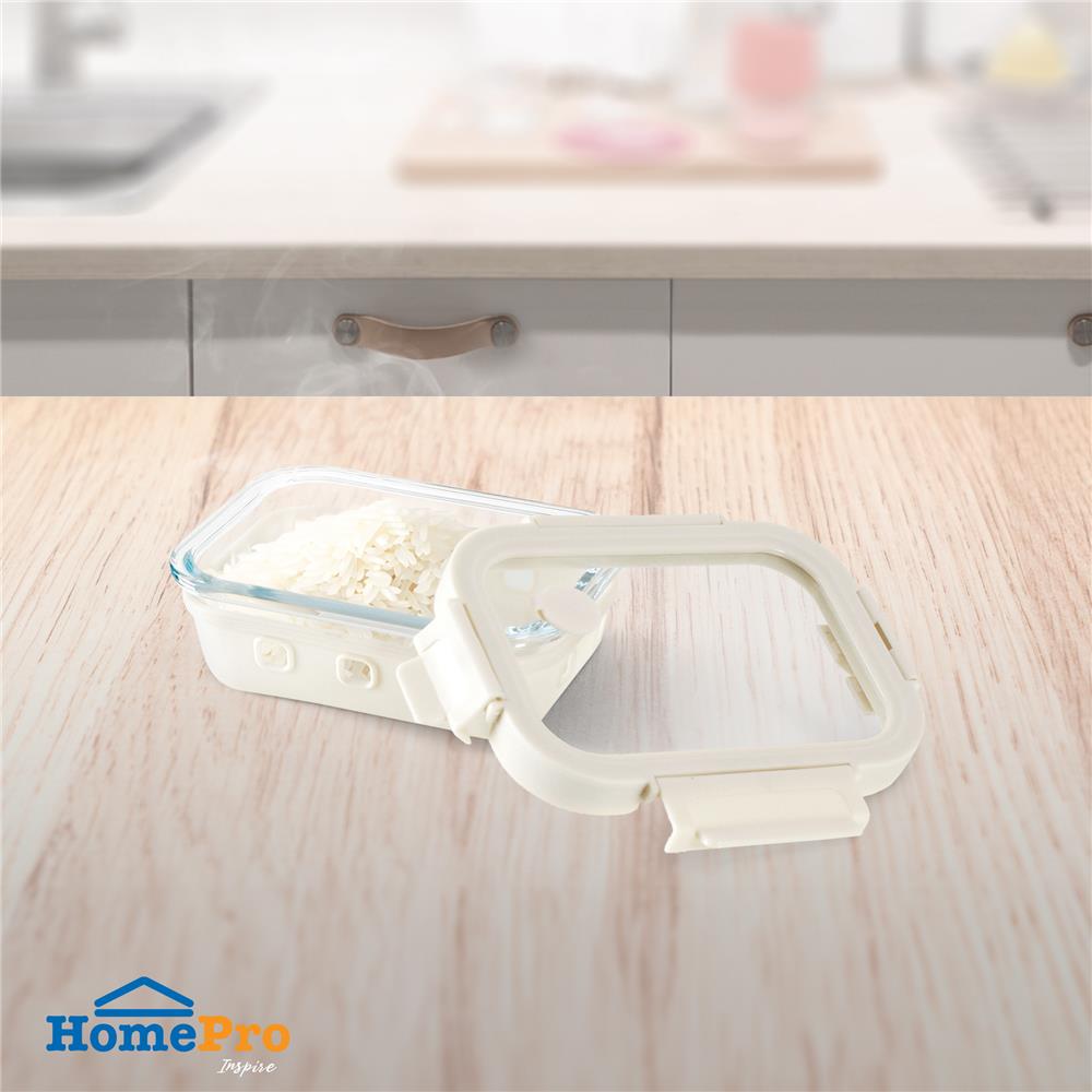 กล่องอาหารแก้ว KECH PEARLA 0.37 ลิตร สีครีม