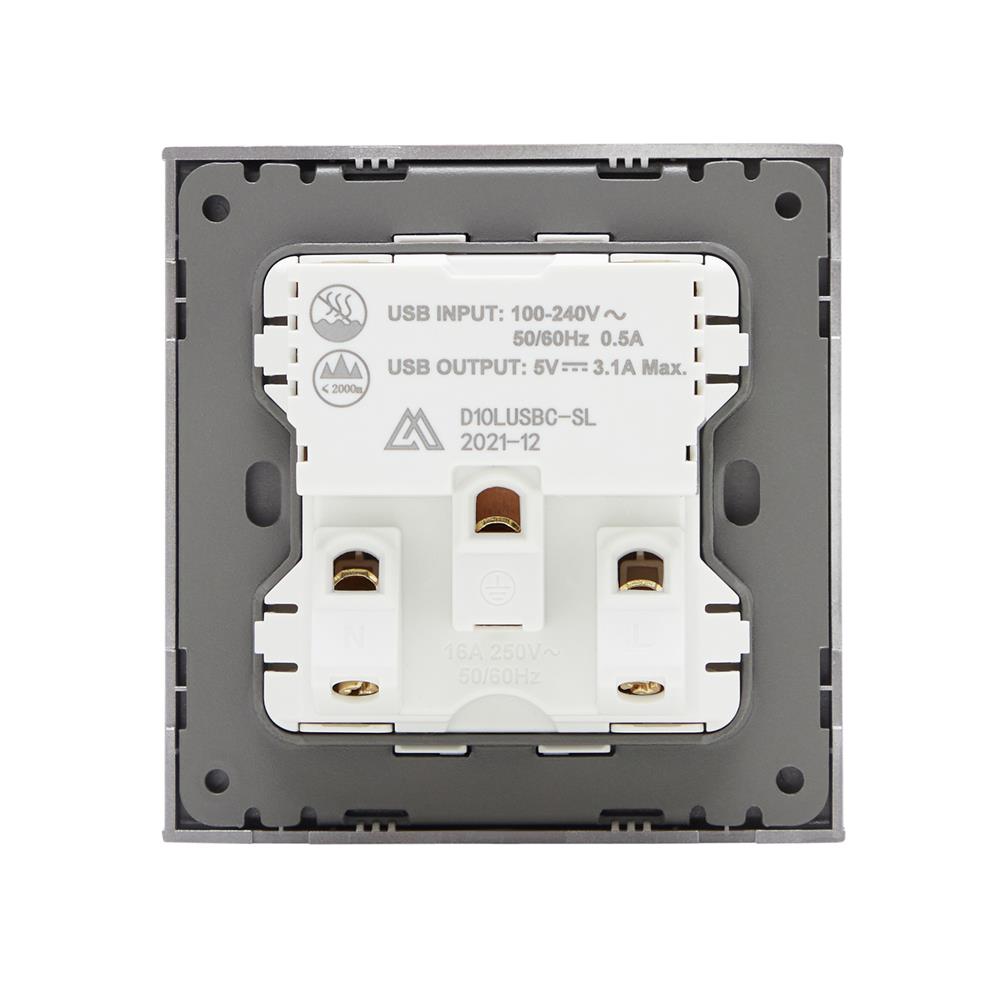 ชุดเต้ารับเดี่ยว 3 ขา พร้อม USB และ TYPE-C SAHN D10LUSBC-SL สีเงิน