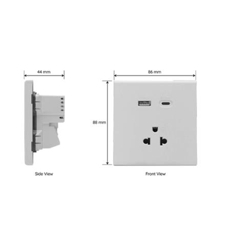 ชุดเต้ารับเดี่ยว 3 ขา พร้อม USB และ TYPE-C SAHN D10LUSBC-SL สีเงิน_5