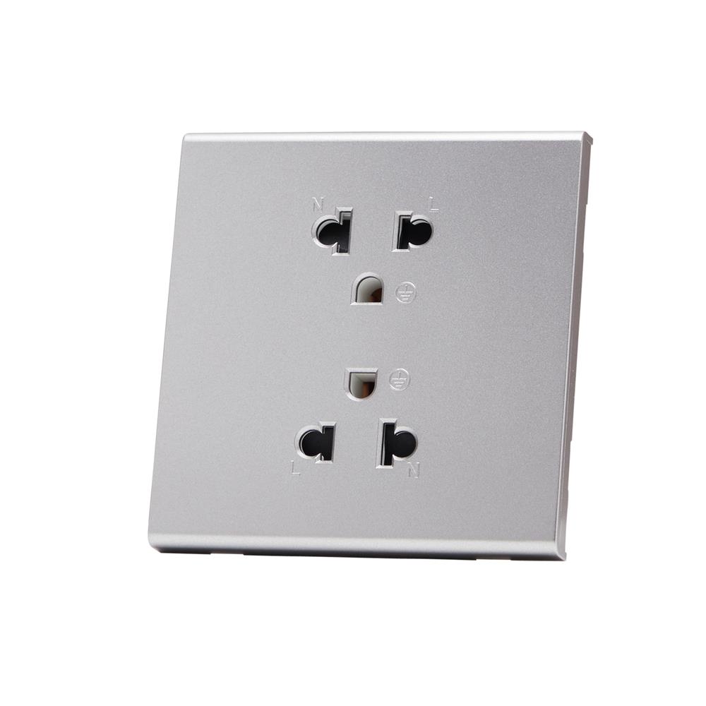 ชุดเต้ารับคู่ 3 ขา 2 ช่อง SAHN D102L-SL สีเงิน