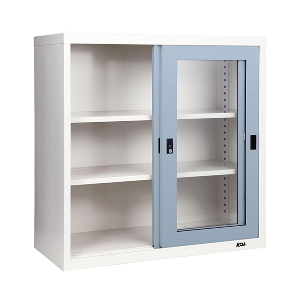 ตู้เหล็กบานเลื่อนกระจก KOL KGD-3 สีเทาอ่อน