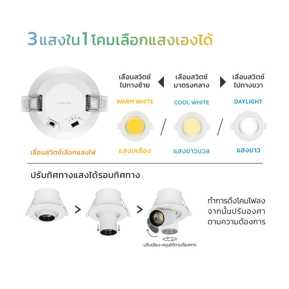 ดาวน์ไลท์ LED LAMPTAN SPOT SCOPE 3.5 นิ้ว 6 วัตต์ DAYLIGHT/COOL WHITE/WARM WHITE สีขาว