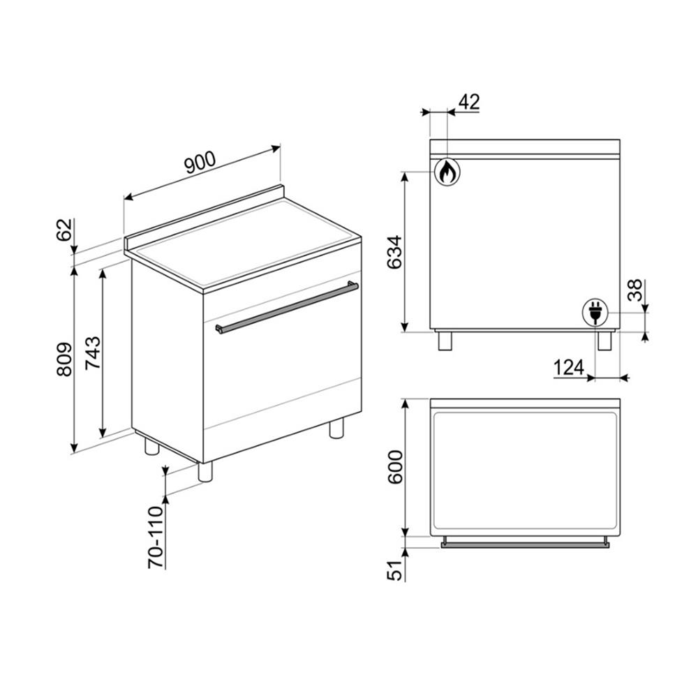 เตาปรุงอาหารแก๊ส SMEG C9GMX2 สีเงิน