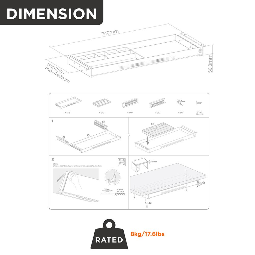 ลิ้นชักใต้โต๊ะแบบหนีบ ERGOTREND TIDY ULTRA-SLIM สีดำ
