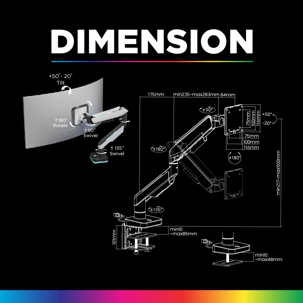 แขนจับจอมอนิเตอร์ ERGOTREND ROBOT 01 RGB สีขาว