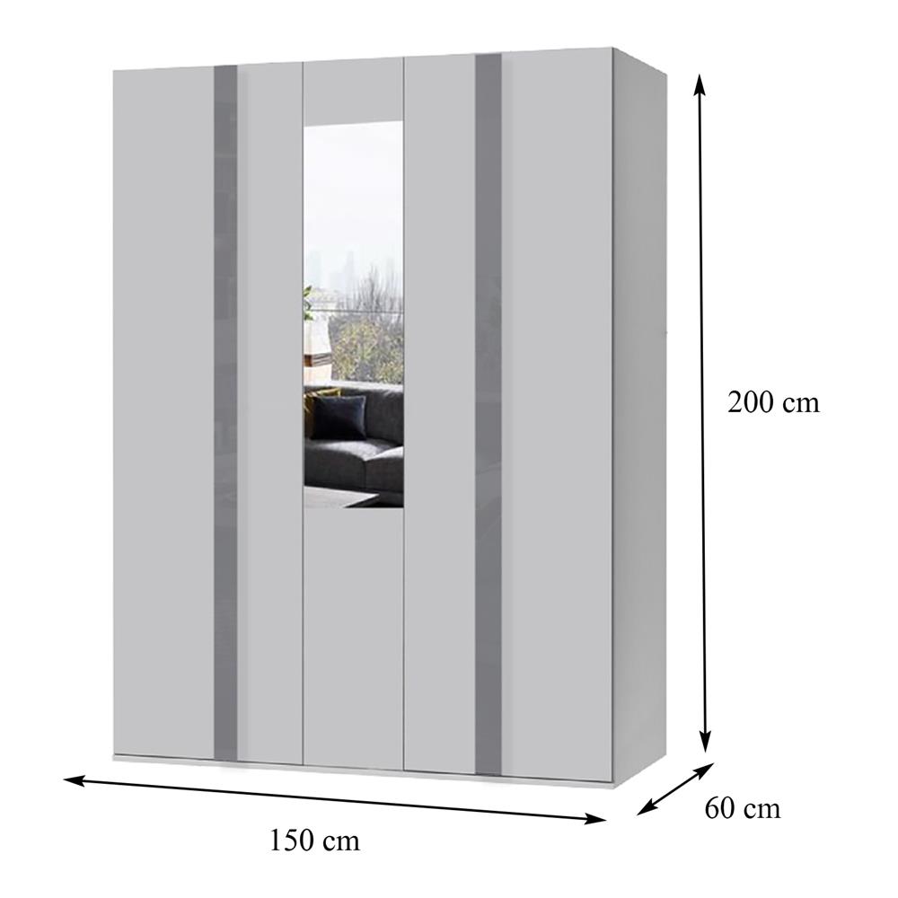 ตู้เสื้อผ้า 3 บานเปิด FURDINI MEDIS HG 150 ซม. สีเทา/กระจกเงา