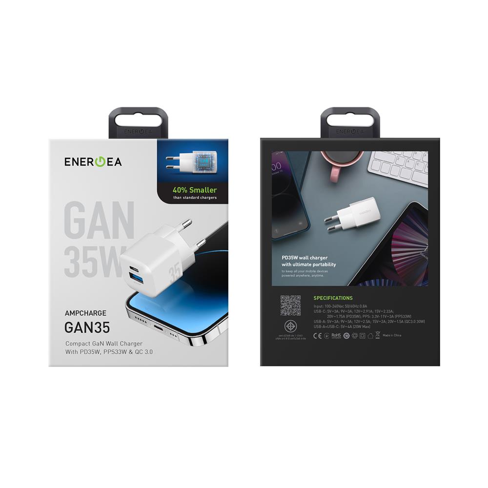 อะแดปเตอร์ USB-A และ USB-C ENERGEA GAN35W สีขาว