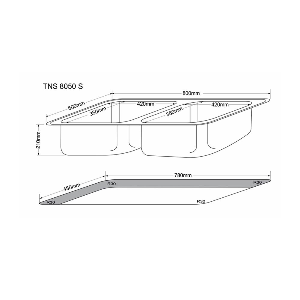 ซิงค์ฝัง 2 หลุม TECNOSTAR 8050 SS สีเงิน