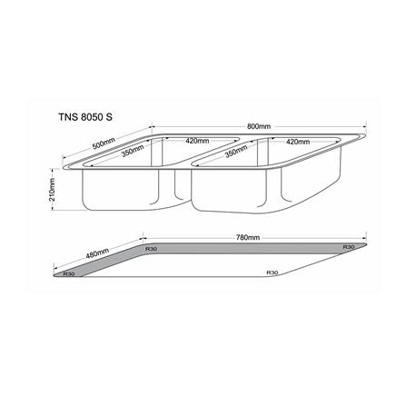 ซิงค์ฝัง 2 หลุม TECNOSTAR 8050 SS สีเงิน_3