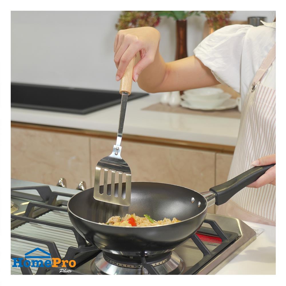 ตะหลิวเหลี่ยมมีร่อง 36 ซม. KECH SS ด้ามไม้