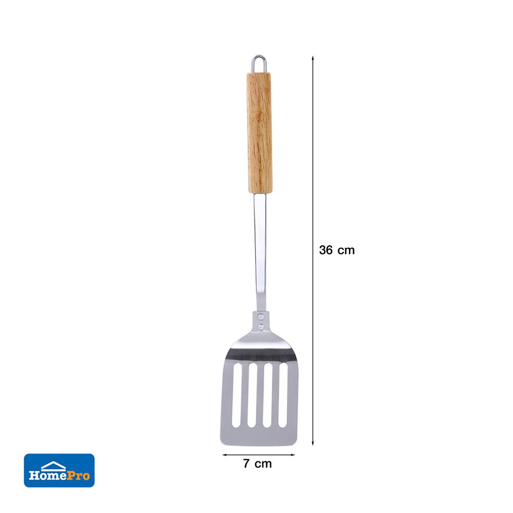 ตะหลิวเหลี่ยมมีร่อง 36 ซม. KECH SS ด้ามไม้