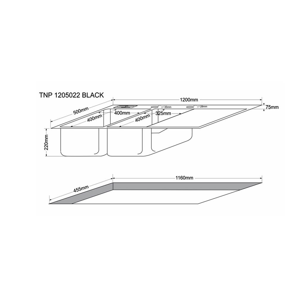 ซิงค์ฝัง 2 หลุม 1 ที่พัก TECNOPLUS TNP 1205022 สีดำ