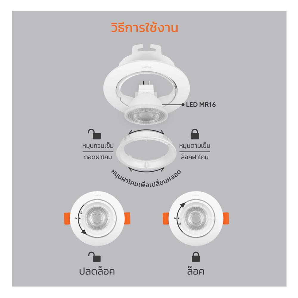 ดาวน์ไลท์ LED LAMPTAN MR16 FULL SET 3.5 นิ้ว 7 วัตต์ WARM WHITE สีขาว