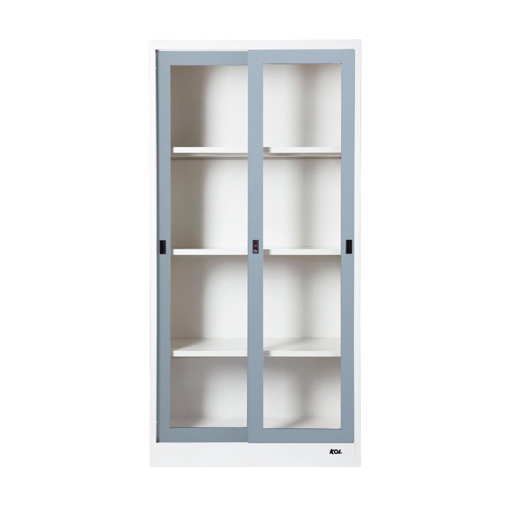 ตู้เหล็กสูงบานเลื่อนกระจก KOL KGD-17 L/GR สีเทาอ่อน