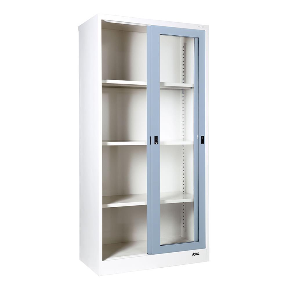 ตู้เหล็กสูงบานเลื่อนกระจก KOL KGD-17 L/GR สีเทาอ่อน