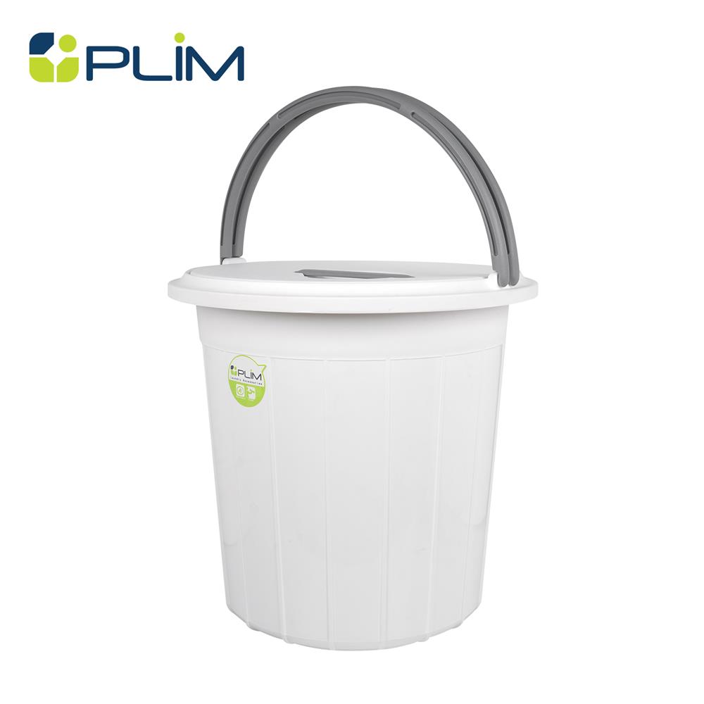 ถังน้ำกลมมีฝา PLIM 29 ลิตร สีขาว/เทา_0