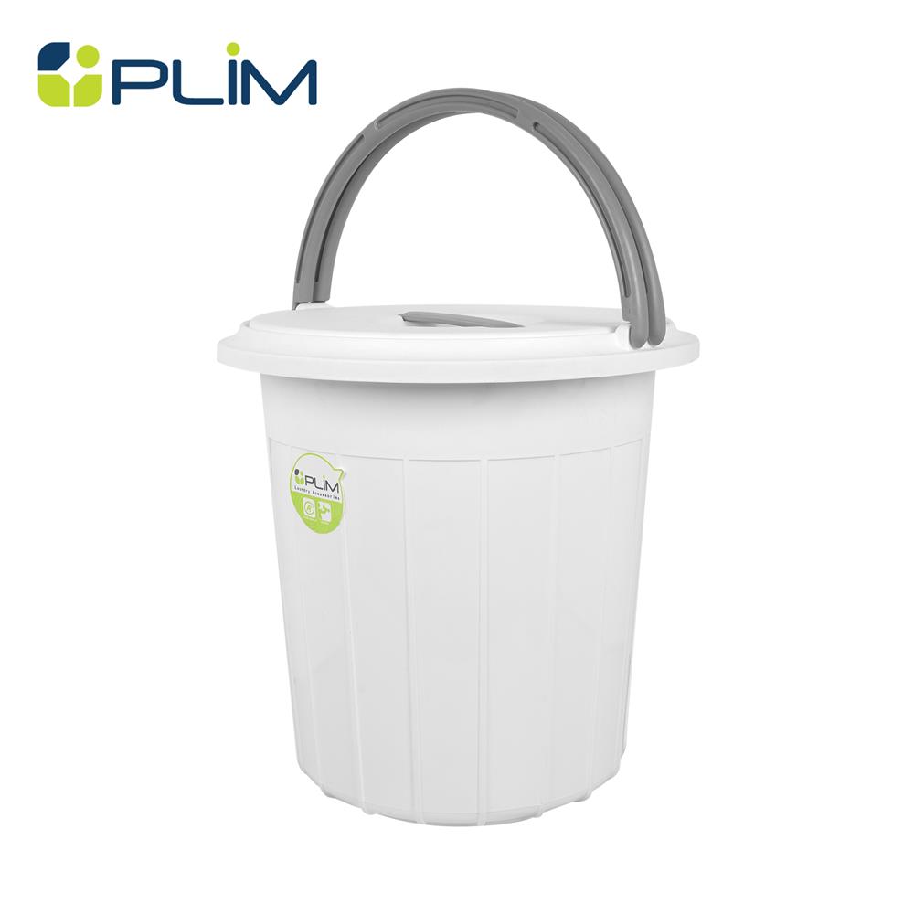 ถังน้ำกลมมีฝา PLIM 17 ลิตร สีขาว/เทา_1