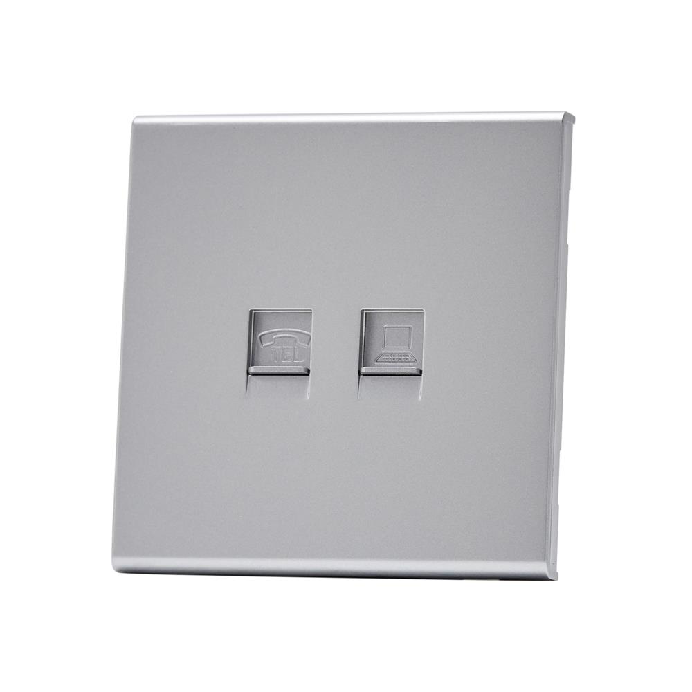 เต้ารับโทรศัพท์และคอมพิวเตอร์ SAHN 6P/6C D19-SL  สีเงิน