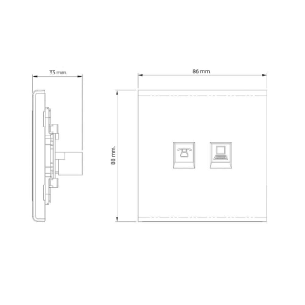 เต้ารับโทรศัพท์และคอมพิวเตอร์ SAHN 6P/6C D19-SL  สีเงิน