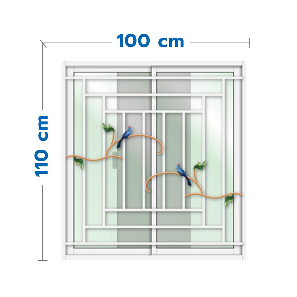 หน้าต่างบานเลื่อน อะลูมิเนียม S-S เหล็กดัด มุ้ง LYNN ลาย LOVEBIRD 100X110 ซม. สีขาว