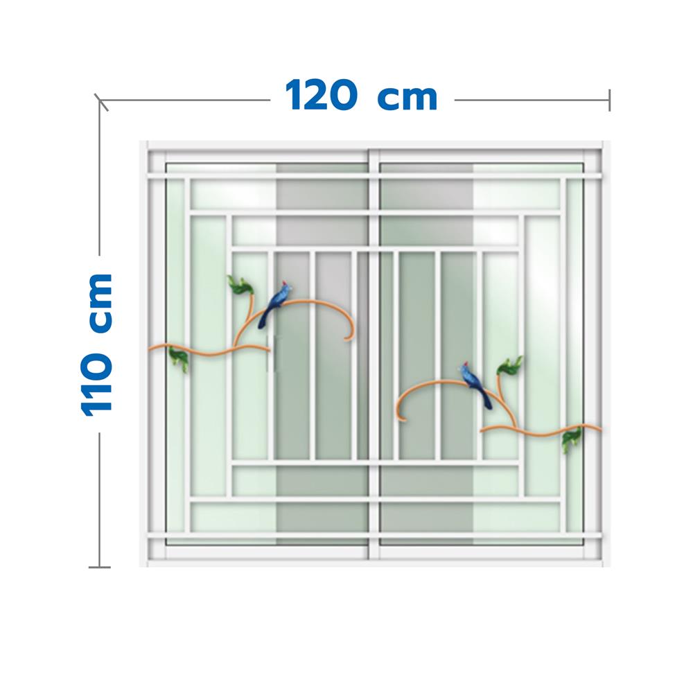 หน้าต่างบานเลื่อน อะลูมิเนียม S-S เหล็กดัด มุ้ง LYNN ลาย LOVEBIRD 120X110 ซม. สีขาว