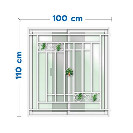 หน้าต่างบานเลื่อน อะลูมิเนียม S-S เหล็กดัด มุ้ง LYNN ลายใบไม้เรียกทรัพย์ 100X110 ซม. สีขาว