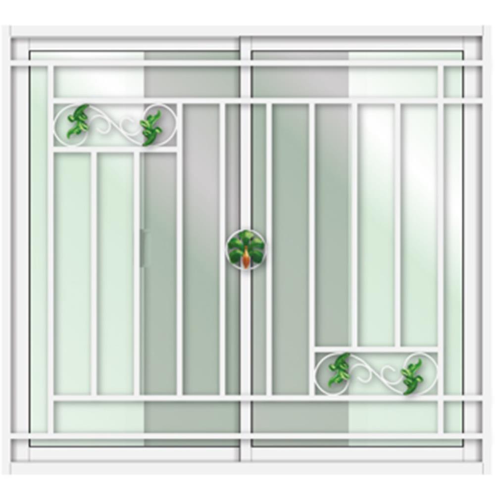 หน้าต่างบานเลื่อน อะลูมิเนียม S-S เหล็กดัด มุ้ง LYNN ลายใบไม้เรียกทรัพย์ 120X110 ซม. สีขาว