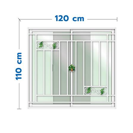 หน้าต่างบานเลื่อน อะลูมิเนียม S-S เหล็กดัด มุ้ง LYNN ลายใบไม้เรียกทรัพย์ 120X110 ซม. สีขาว_0