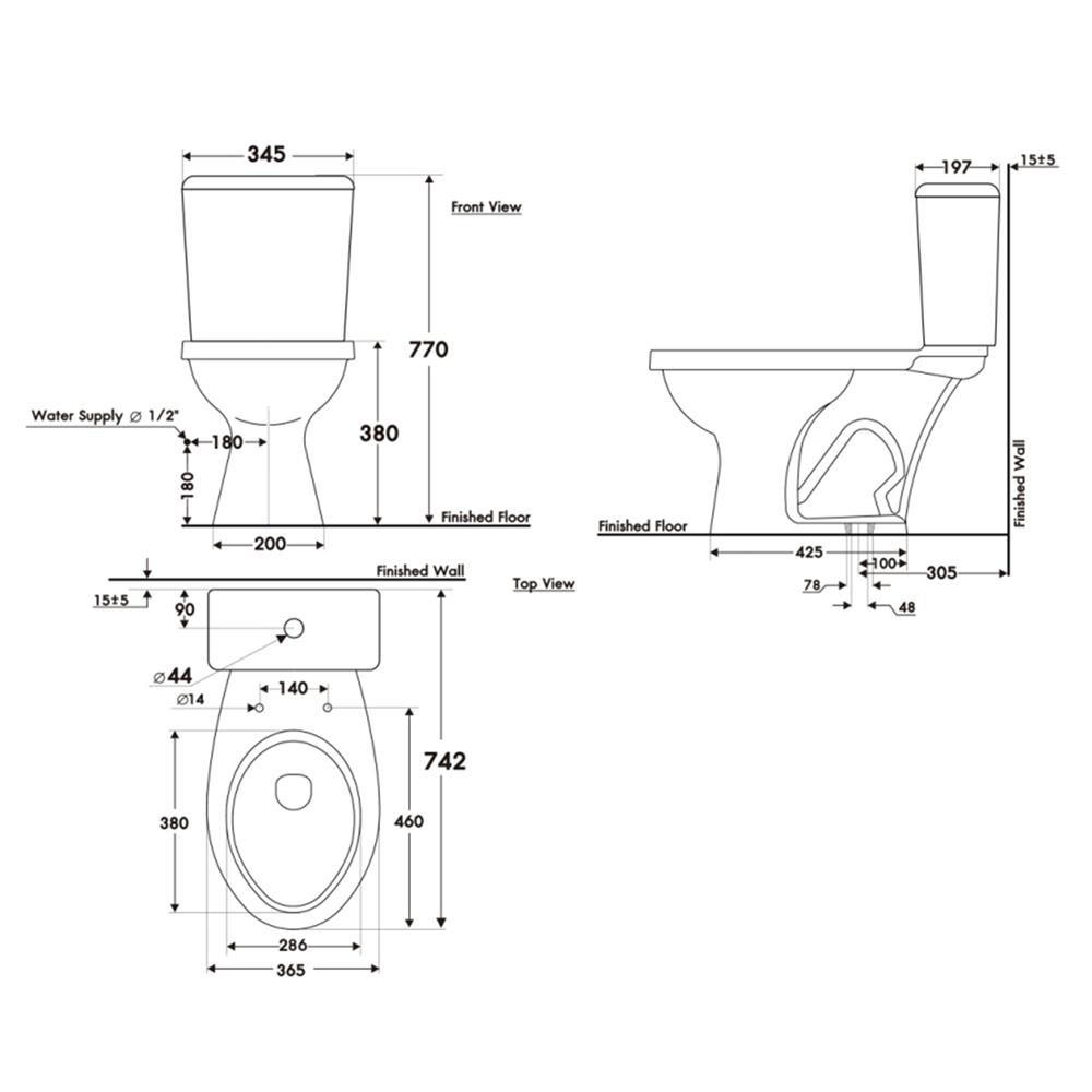 สุขภัณฑ์ 2 ชิ้น NASCO NC-7685S-WA 4.5 ลิตร สีขาว