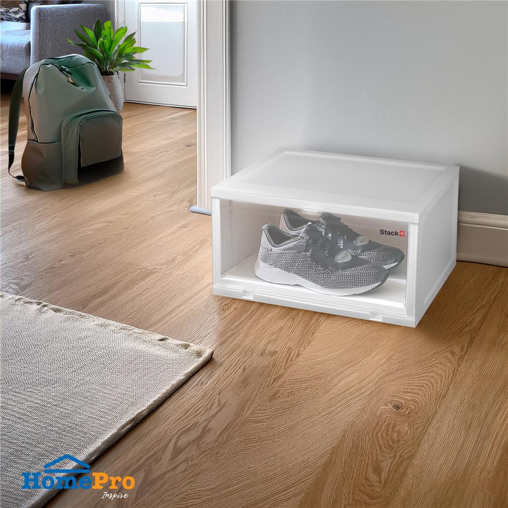 กล่องรองเท้า STACKO TOWER 35x28x19 ซม. สีขาว/ใส