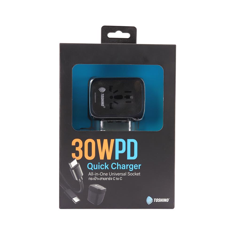 ปลั๊กแปลง 4 IN 1 UNIVERSAL 2 USB 1 TYPE C TOSHINIO DE-30WPD สีดำ