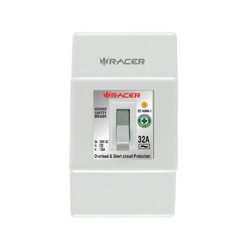 เซฟตี้เบรกเกอร์พร้อมกล่อง 32 แอมป์ 1 เฟส RACER 2P1E 1.5KA