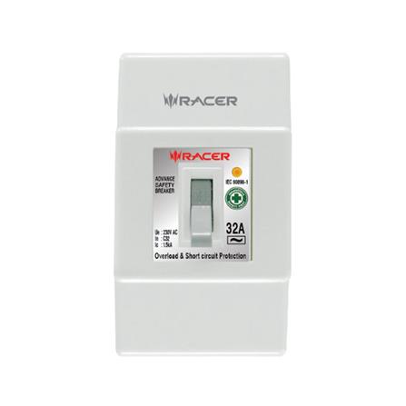 เซฟตี้เบรกเกอร์พร้อมกล่อง 32 แอมป์ 1 เฟส RACER 2P1E 1.5KA