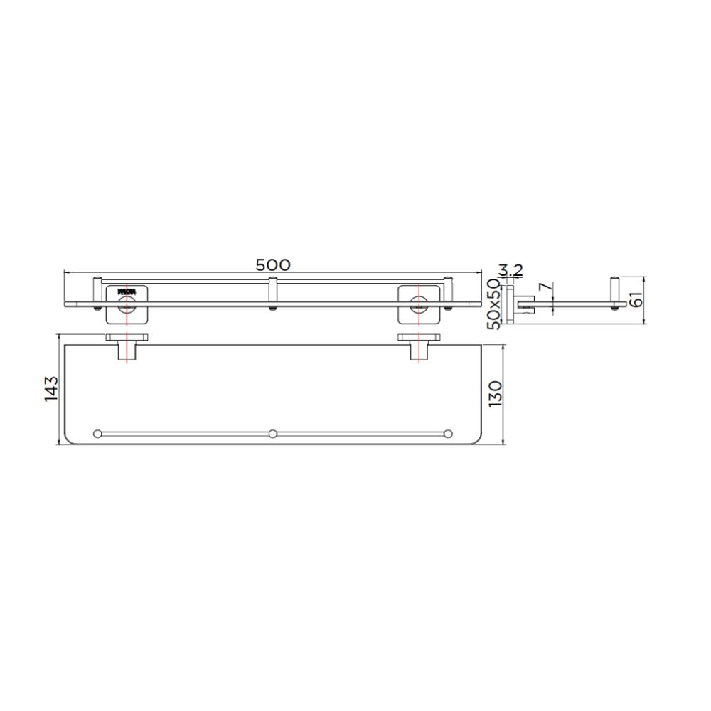 หิ้งกระจก KARAT FAUCET KB-08-712-50 สีโครม