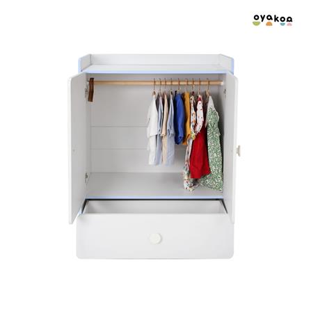 ตู้เสื้อผ้าสำหรับเด็ก 2 บานเปิด OYAKOO CARTER สีขาว/ฟ้า_4
