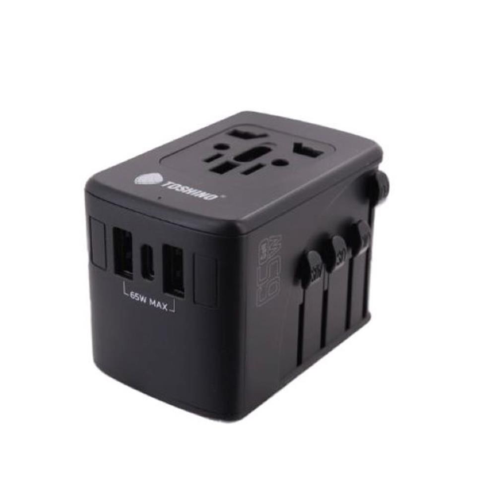 ปลั๊กแปลง 4 IN 1 UNIVERSAL 2 USB 1 TYPE C TOSHINO DE-65WGAN สีดำ