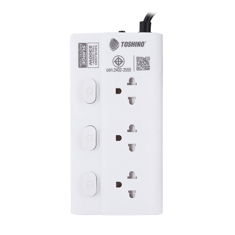 รางปลั๊กไฟ 3 ช่อง 3 สวิตซ์ TOSHINO ECO-32P2 2 ม. สีขาว แพ็กคู่
