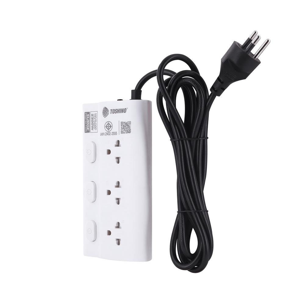 รางปลั๊กไฟ 3 ช่อง 3 สวิตซ์ TOSHINO ECO-32P2 2 ม. สีขาว แพ็กคู่