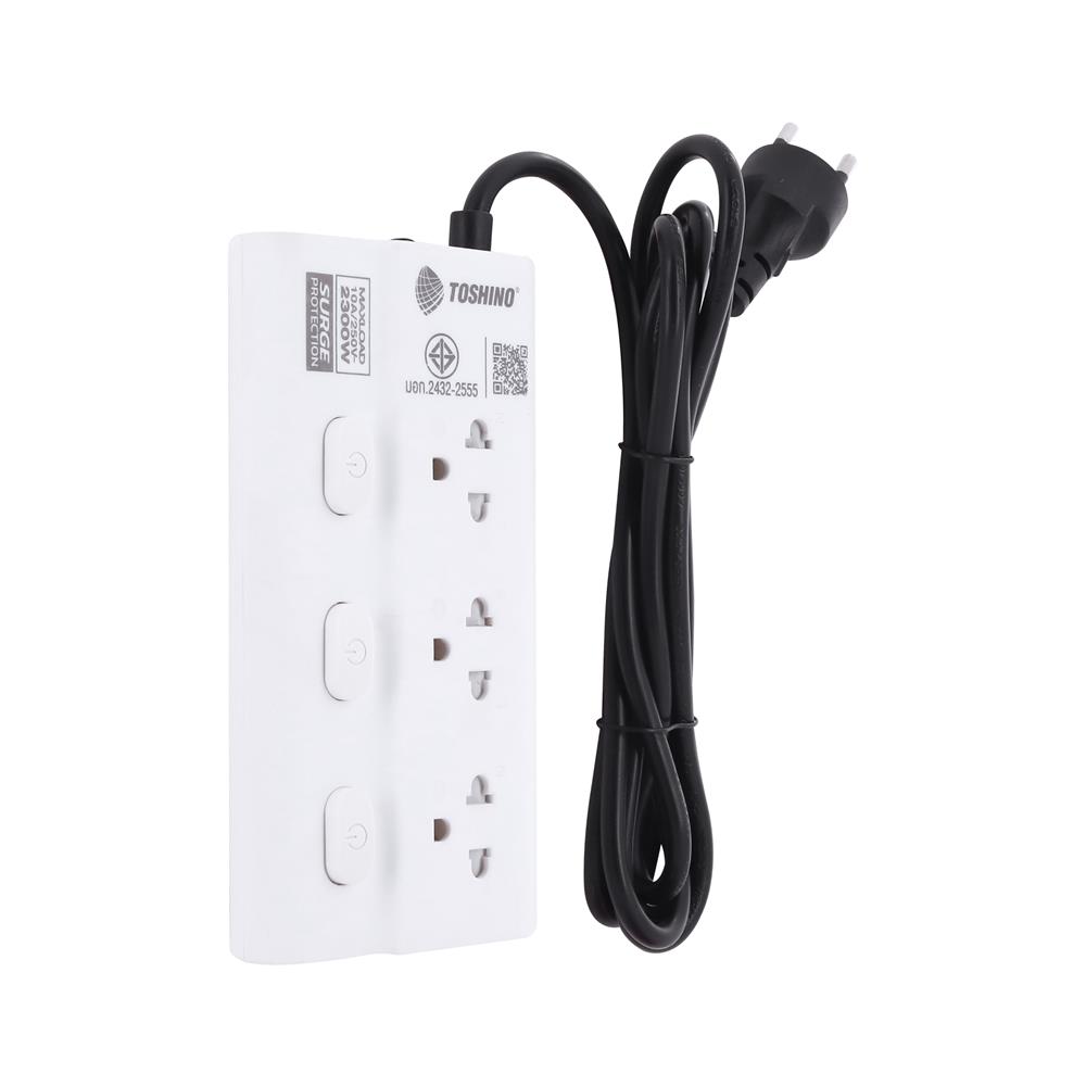 รางปลั๊กไฟ 3 ช่อง 3 สวิตซ์ TOSHINO ECO-32P2 2 ม. สีขาว แพ็กคู่