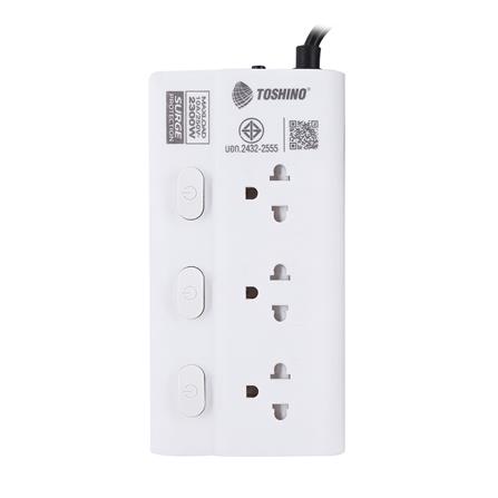 รางปลั๊กไฟ 3 ช่อง 3 สวิตซ์ TOSHINO ECO-32P2 2 ม. สีขาว แพ็กคู่