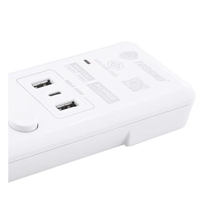 รางปลั๊กไฟ 5 ช่อง 5 สวิตช์ 2 USB 1 TYPE C TOSHINO WY-53 3 ม. สีขาว_4