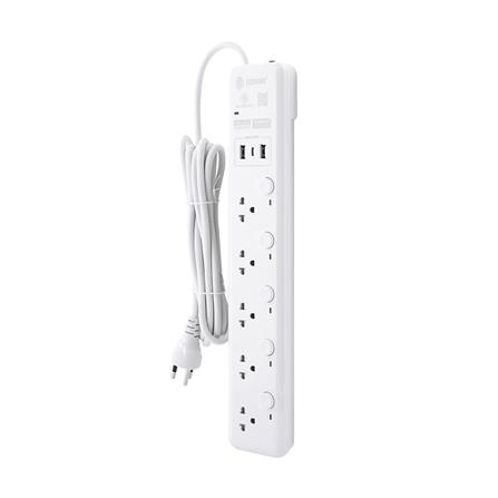 รางปลั๊กไฟ 5 ช่อง 5 สวิตช์ 2 USB 1 TYPE C TOSHINO WY-53 3 ม. สีขาว_1