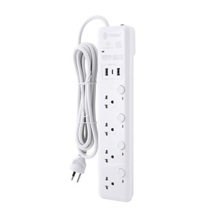 รางปลั๊กไฟ 4 ช่อง 4 สวิตซ 2 USB 1 TYPE C TOSHINO WY-43 3 ม. สีขาว_1
