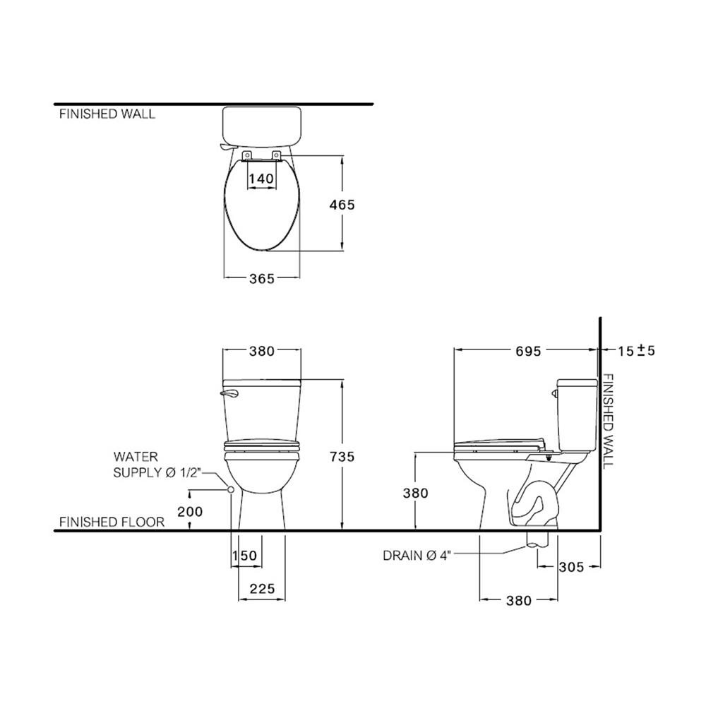 สุขภัณฑ์ 2 ชิ้น COTTO C13970 6 ลิตร สีขาว