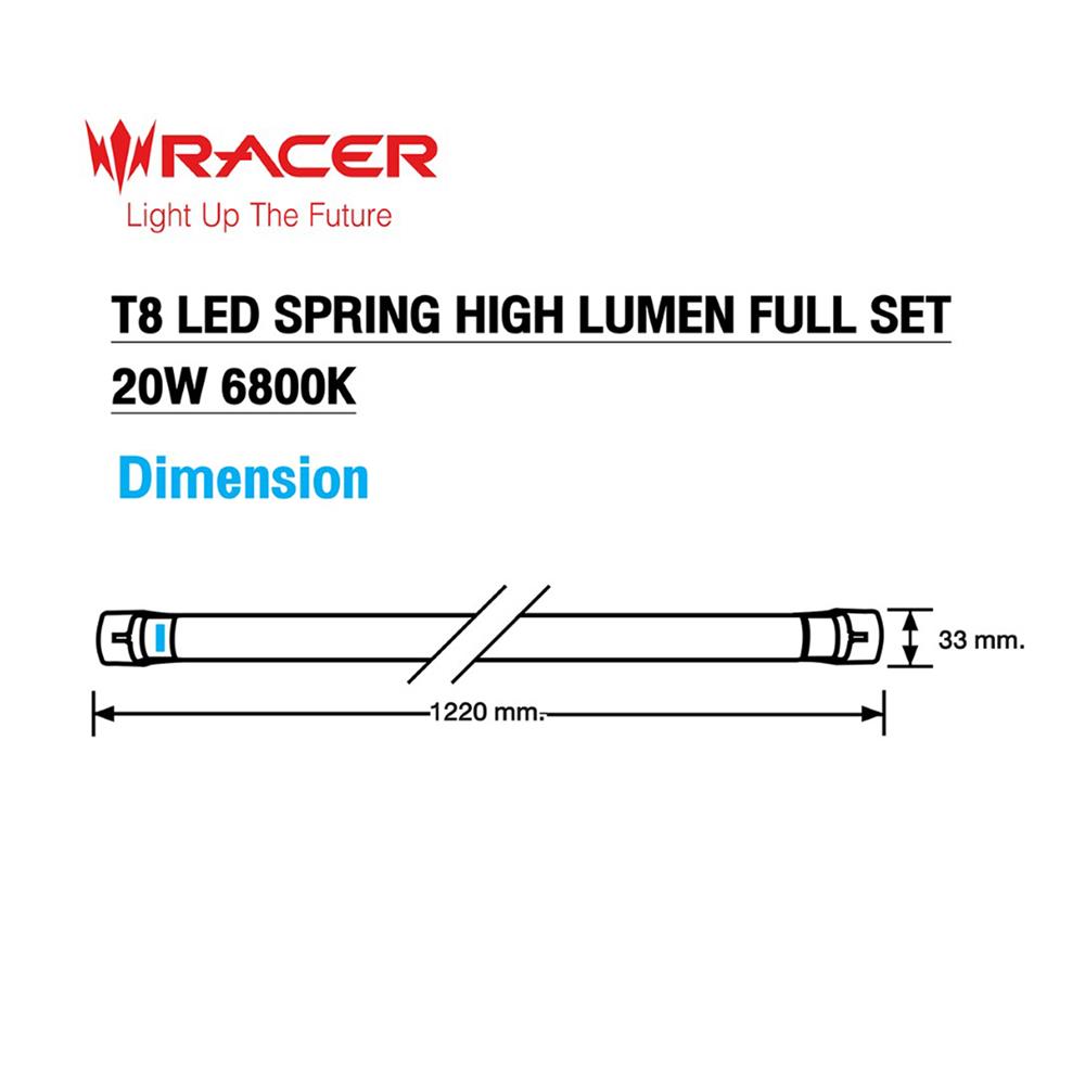 ชุดรางนีออน LED RACER T8 SPRING FULL SET HIGH LUMEN 20 วัตต์ DAYLIGHT