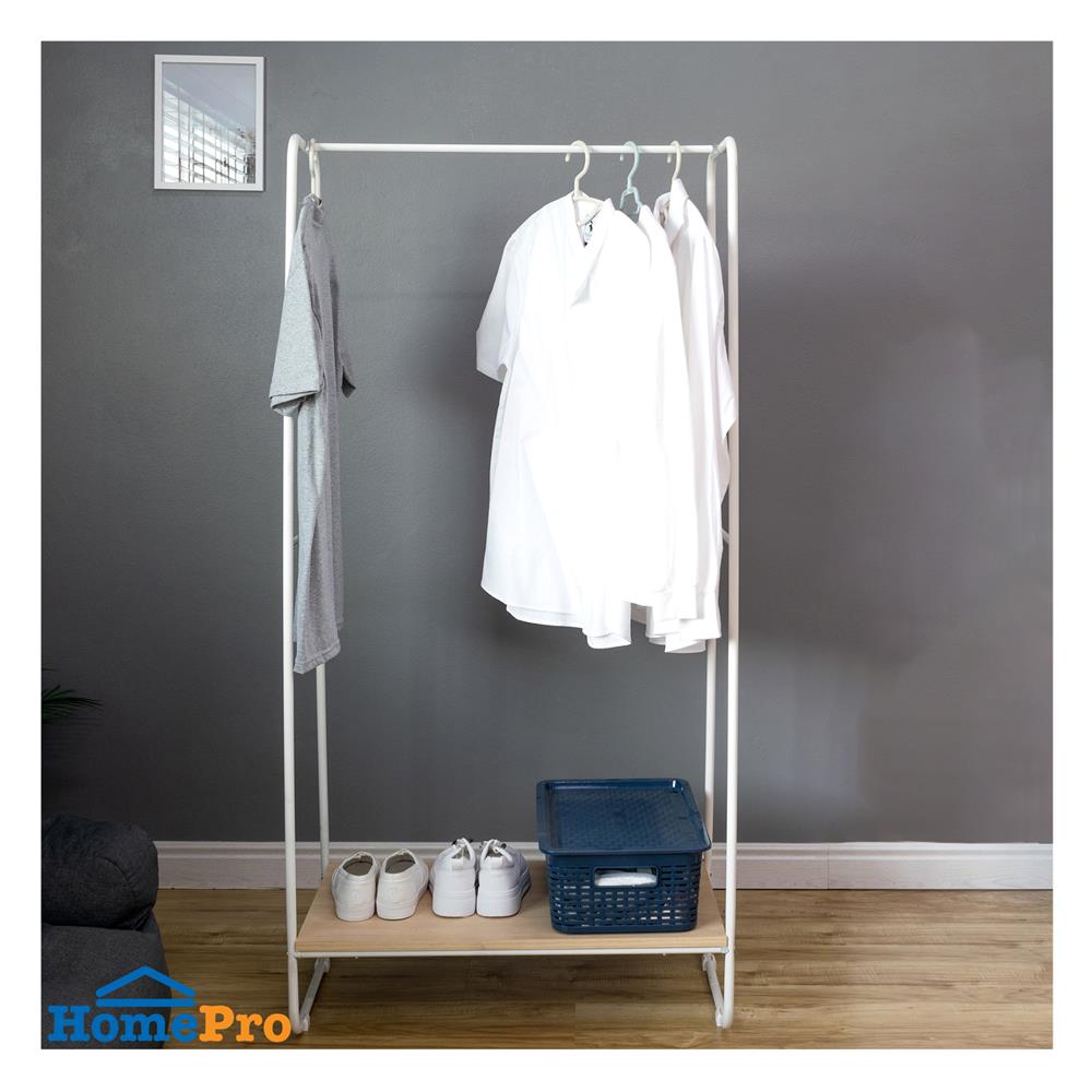 ราวแขวนผ้าชั้นวางไม้ 1 ชั้น PLIM 79x40x150 ซม. สีขาว