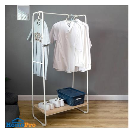 ราวแขวนผ้าชั้นวางไม้ 1 ชั้น PLIM 79x40x150 ซม. สีขาว_3
